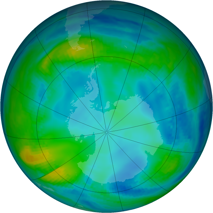 Antarctic ozone map for 20 May 1991